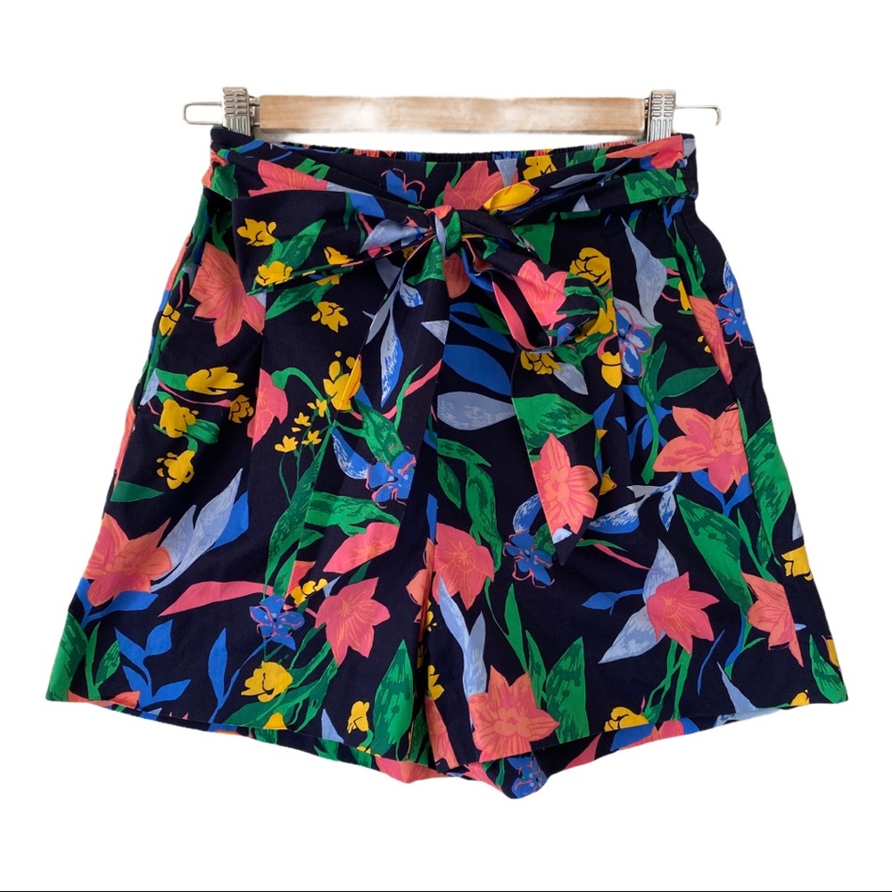 J. Crew High Rise Paper Bag Navy Floral Shorts
